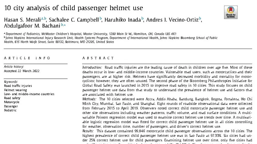 10 city analysis of child passenger helmet use